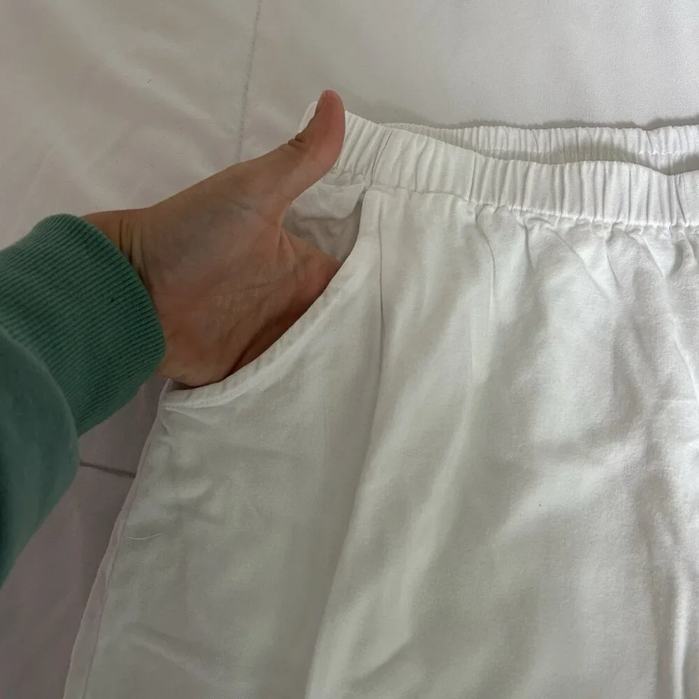 Vintage Kaua’iana Hawaii Womens White Beach Pants Pockets Soft Stretch Rayon‎